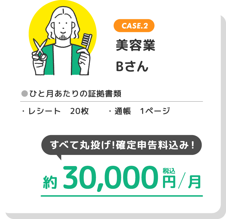 CASE.2 美容業 Bさん 約30,000円（税込）/月 確定申告料込み