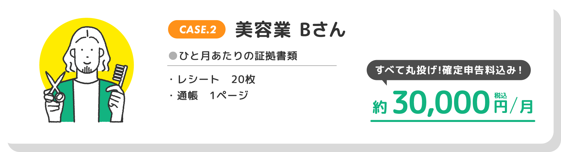 CASE.2 美容業 Bさん 約30,000円（税込）/月 確定申告料込み
